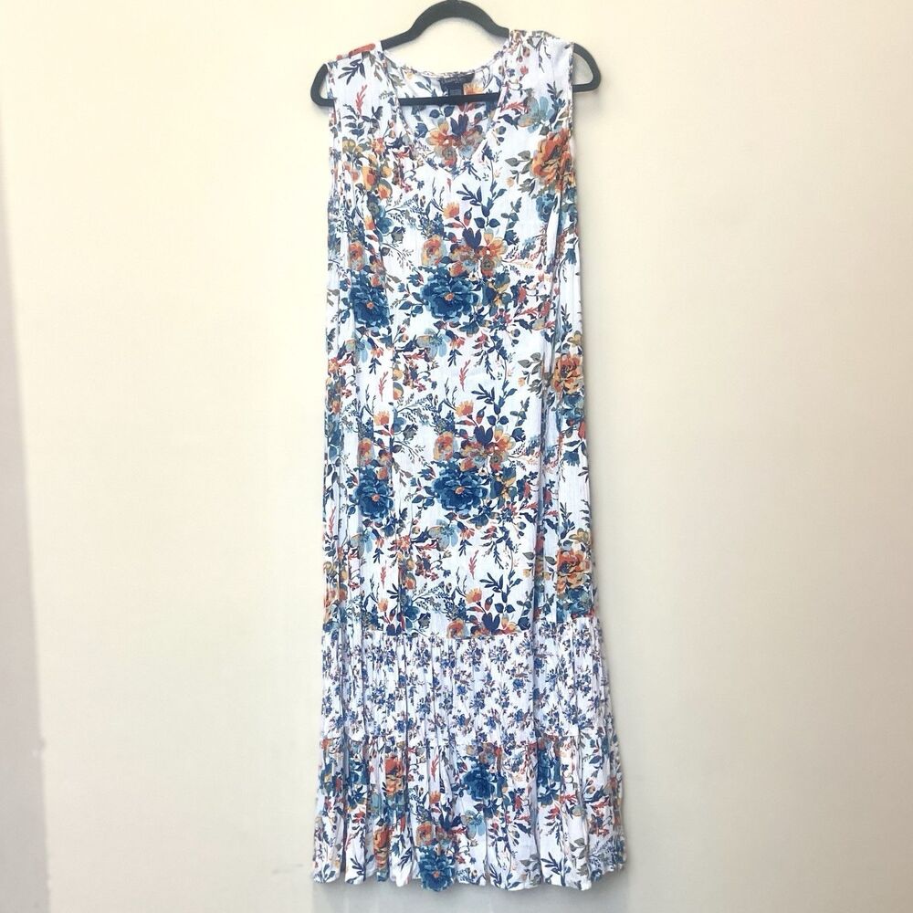 Chadwicks of Boston Floral Pleated Sleeveless Midi Dress Size S Cottage …